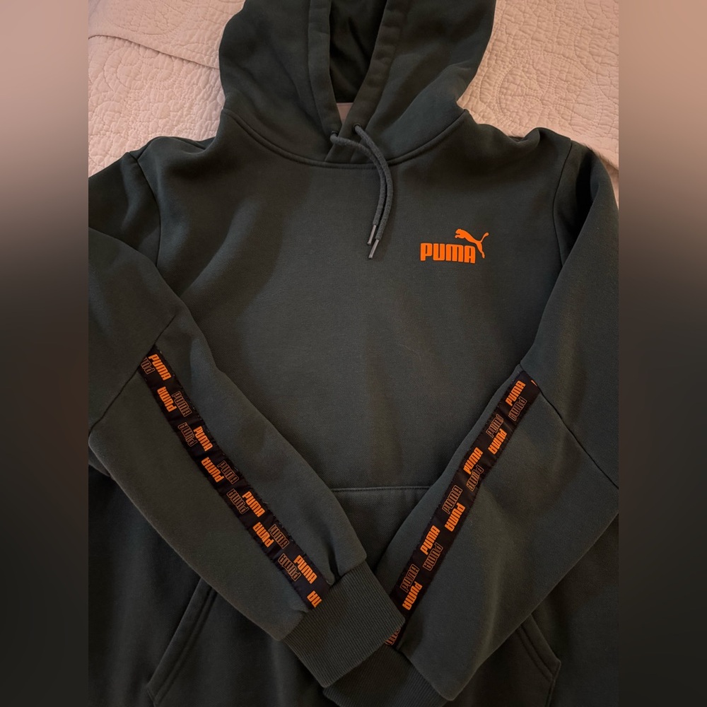 Puma Dark Green Hoodie with Orange Logo